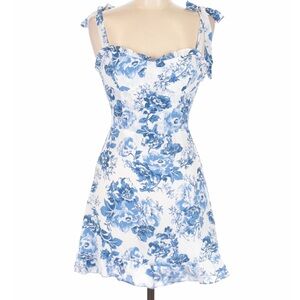Aqua Blue and White Floral Mini Dress